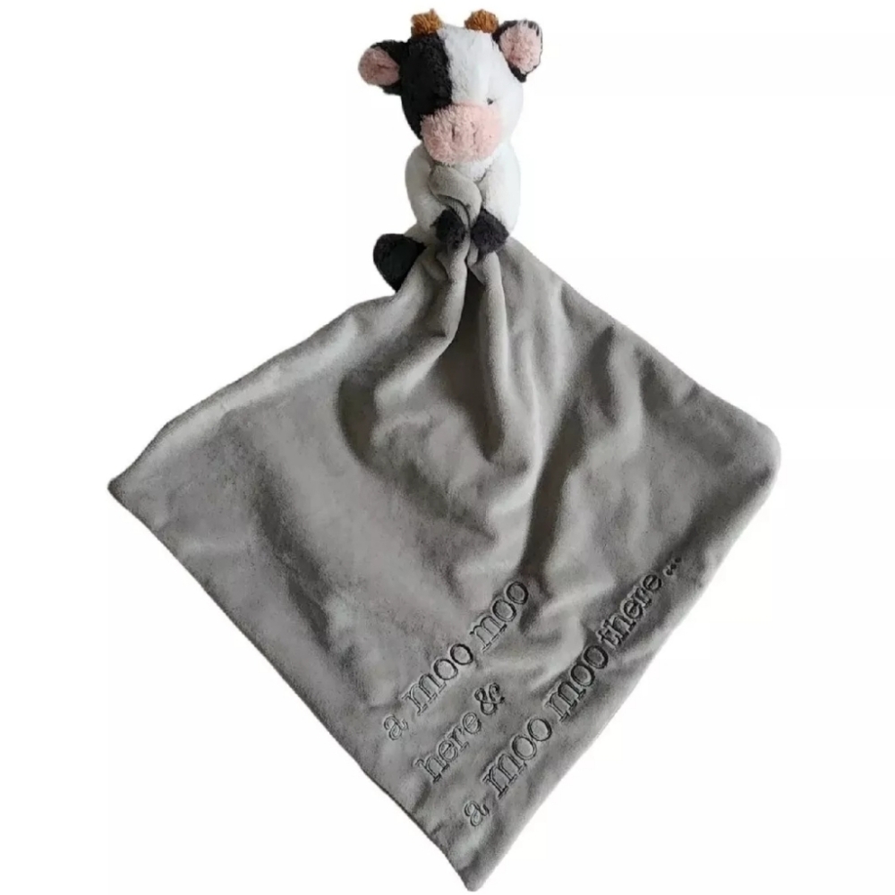 Mud Pie Cow Lovey Security Blanket Plush Baby Gray Moo Embroidered with Sound